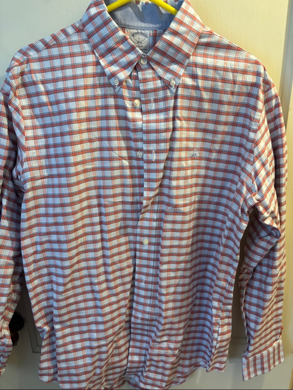 Men's Red & Light Blue Plaid Button-Down Shirt